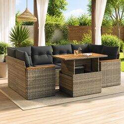Garden Sofa Set 6 Piece Grey Poly Rattan Outdoor Furniture Patio Lounge Modular