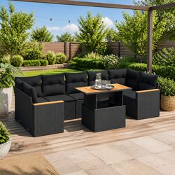 7 Piece Garden Sofa Set Outdoor Patio Furniture Black Poly Rattan with Cushions