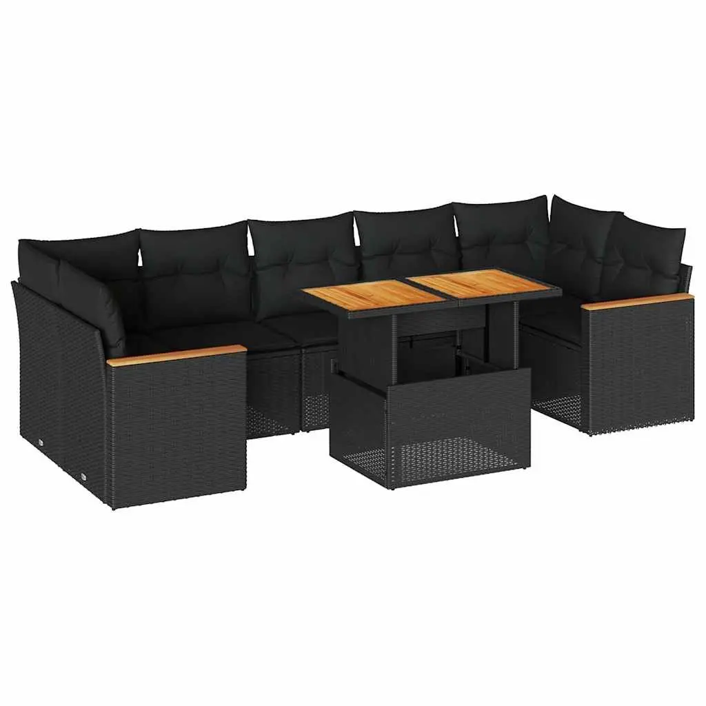 7 Piece Garden Sofa Set Outdoor Patio Furniture Black Poly Rattan with Cushions