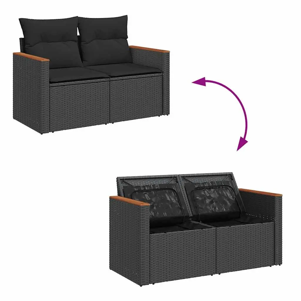 7 Piece Garden Sofa Set Outdoor Patio Furniture Black Poly Rattan with Cushions