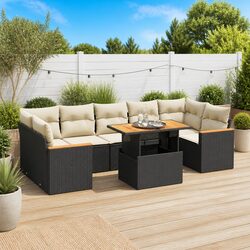 7 Piece Garden Sofa Set Black Poly Rattan Outdoor Furniture Patio Seating with