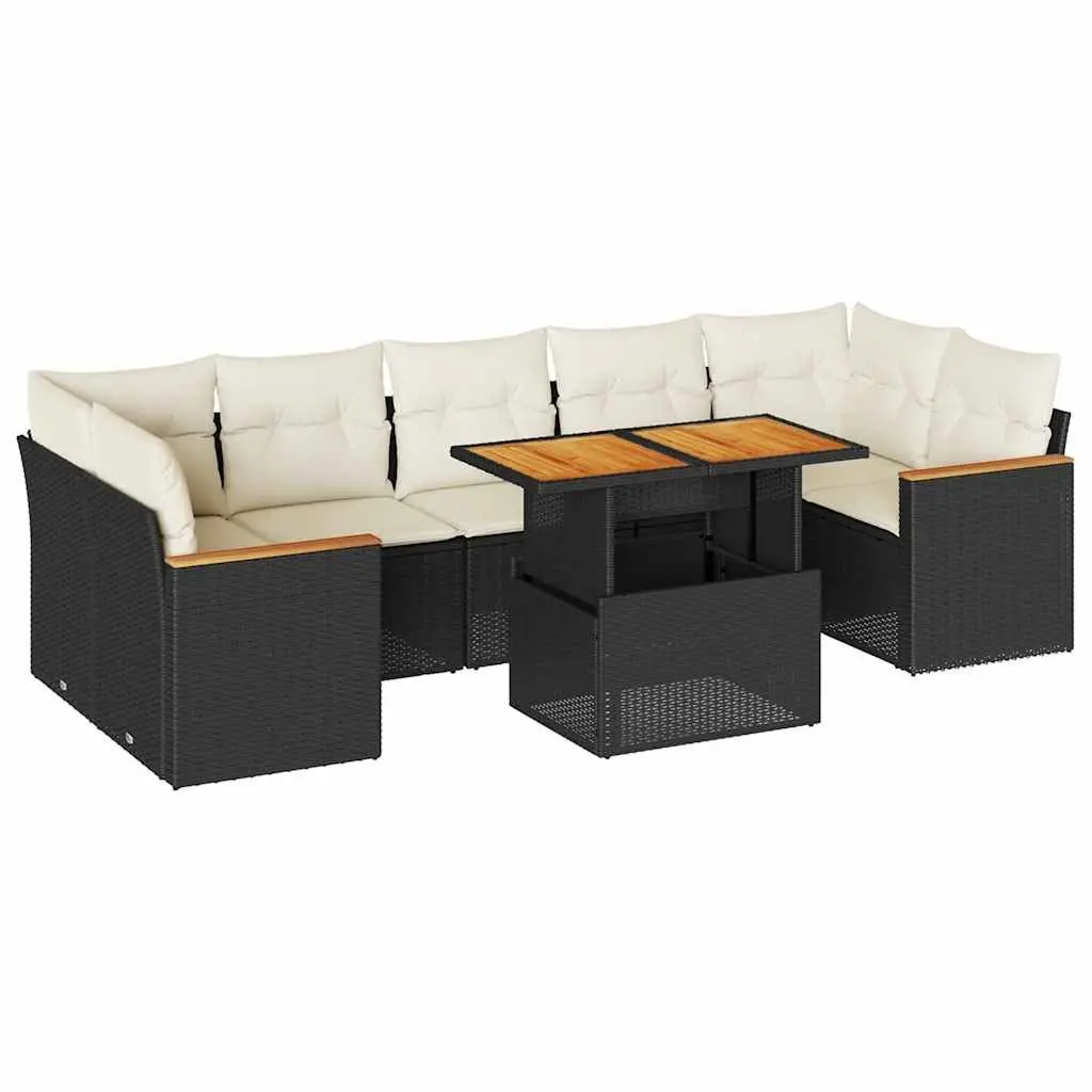 7 Piece Garden Sofa Set Black Poly Rattan Outdoor Furniture Patio Seating with