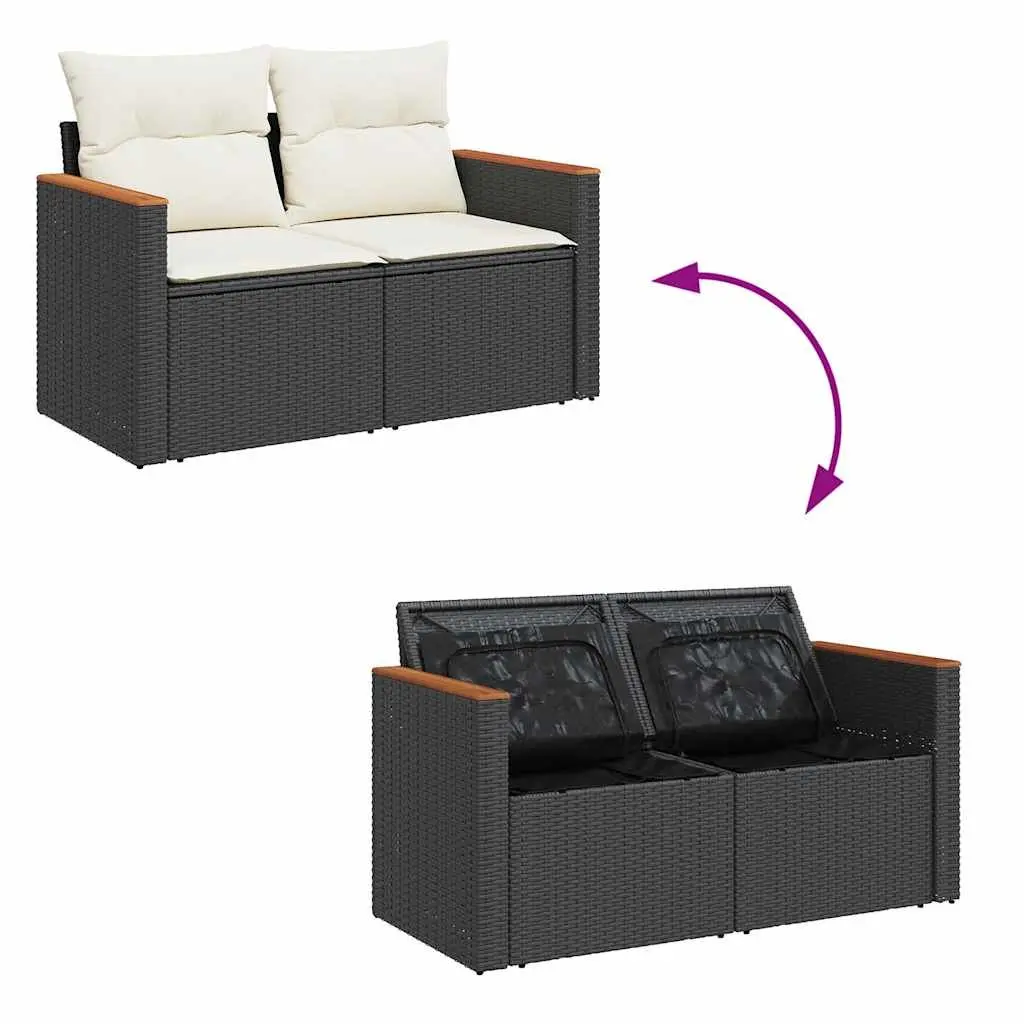 7 Piece Garden Sofa Set Black Poly Rattan Outdoor Furniture Patio Seating with