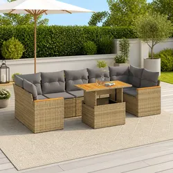 7 Piece Garden Sofa Set with Storage Cushions Beige Outdoor Furniture Patio
