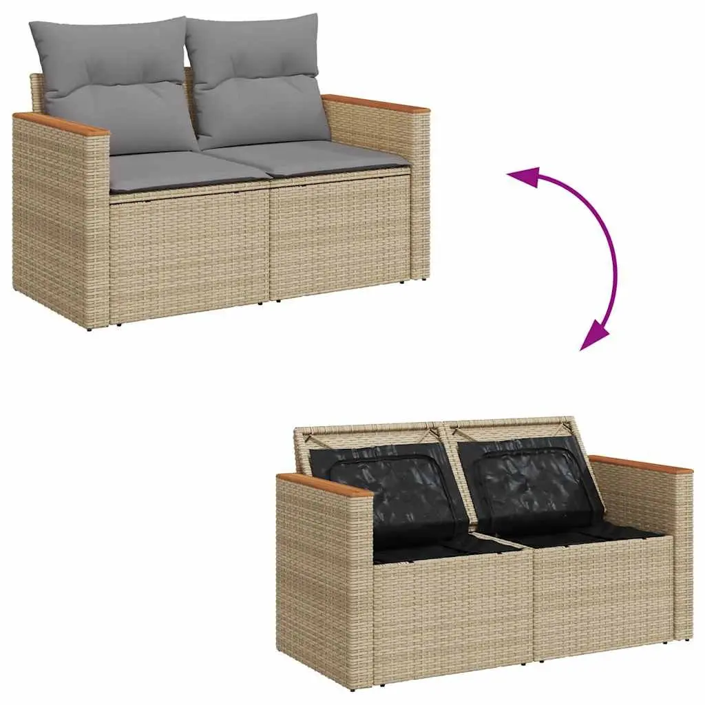 7 Piece Garden Sofa Set with Storage Cushions Beige Outdoor Furniture Patio