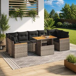 7 Piece Garden Sofa Set Grey Poly Rattan Outdoor Furniture with Storage Cushions