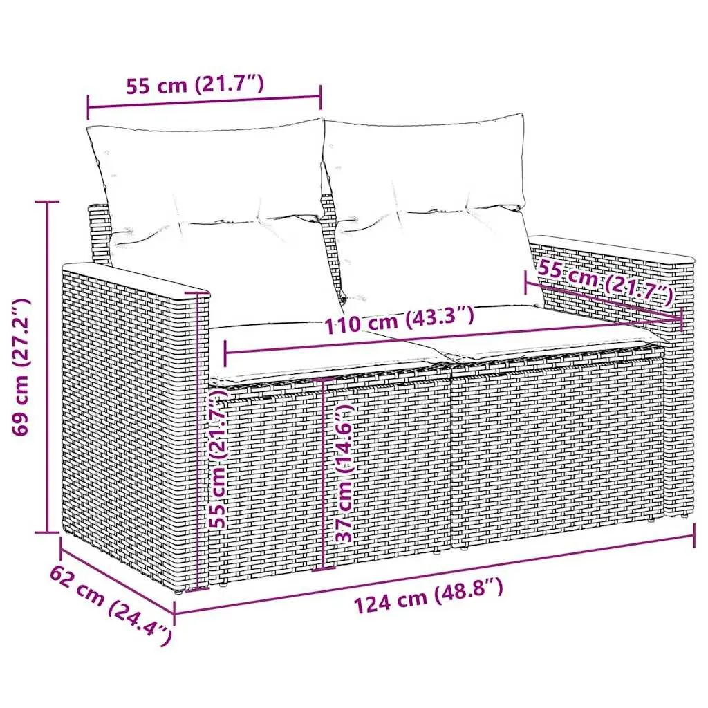 7 Piece Garden Sofa Set Grey Poly Rattan Outdoor Furniture with Storage Cushions