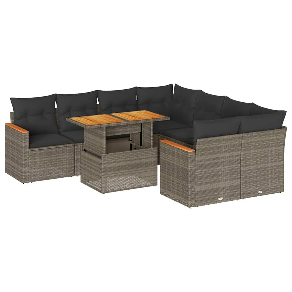 Garden Sofa Set 9 Piece Grey Outdoor Furniture Patio Rattan Cushions Storage