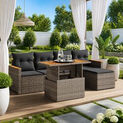 6 Piece Garden Sofa Set with Storage Grey Poly Rattan Outdoor Furniture Patio