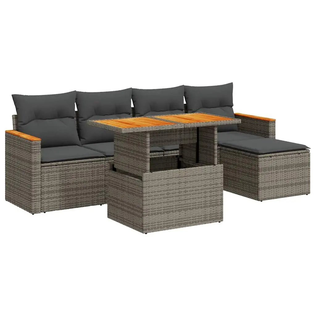 6 Piece Garden Sofa Set with Storage Grey Poly Rattan Outdoor Furniture Patio