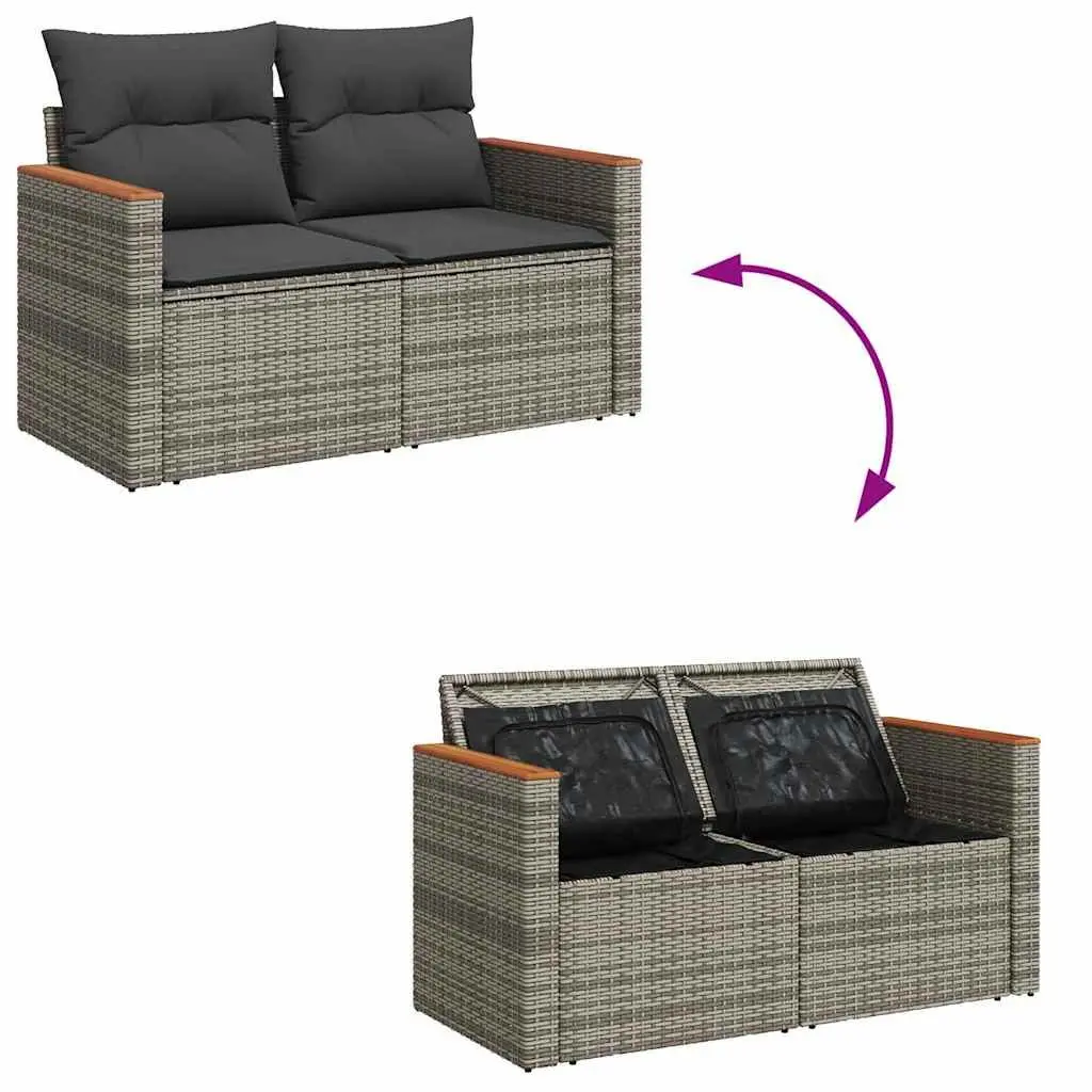 6 Piece Garden Sofa Set with Storage Grey Poly Rattan Outdoor Furniture Patio