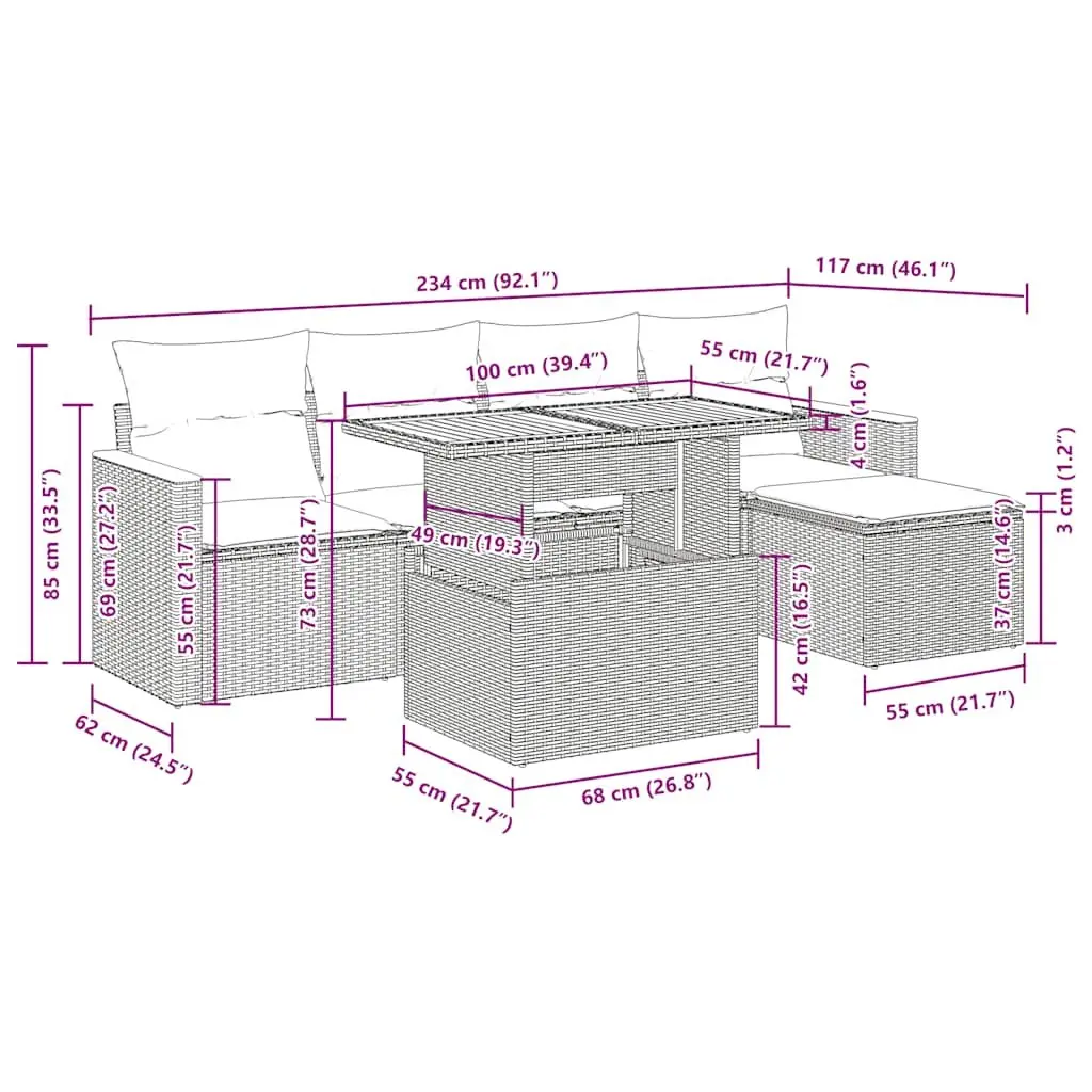 6 Piece Garden Sofa Set with Storage Grey Poly Rattan Outdoor Furniture Patio