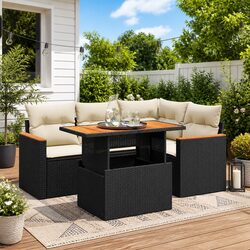 Garden Sofa Set 5 Piece Outdoor Furniture with Cushions Black Poly Rattan