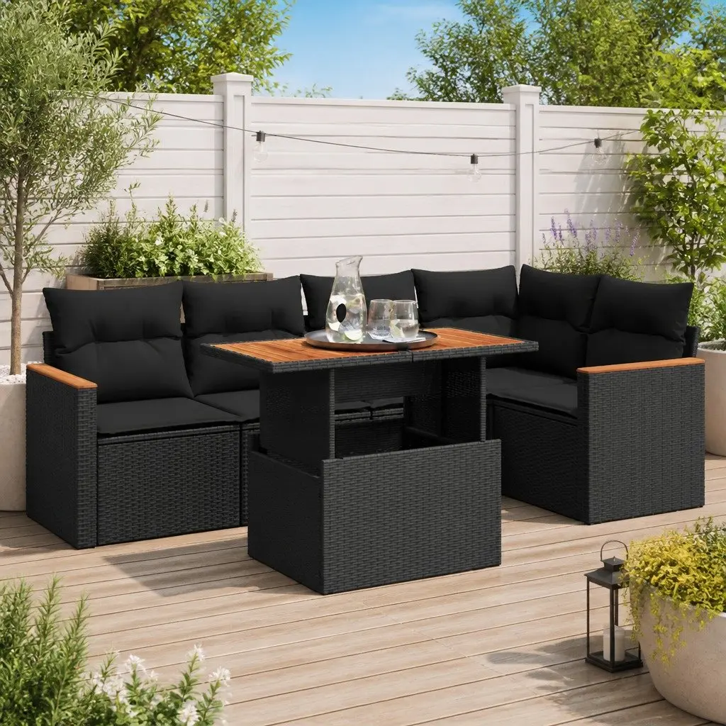 5 Piece Garden Sofa Set with Storage Cushions Black Outdoor Patio Furniture