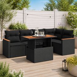 5 Piece Garden Sofa Set with Storage Cushions Black Outdoor Patio Furniture
