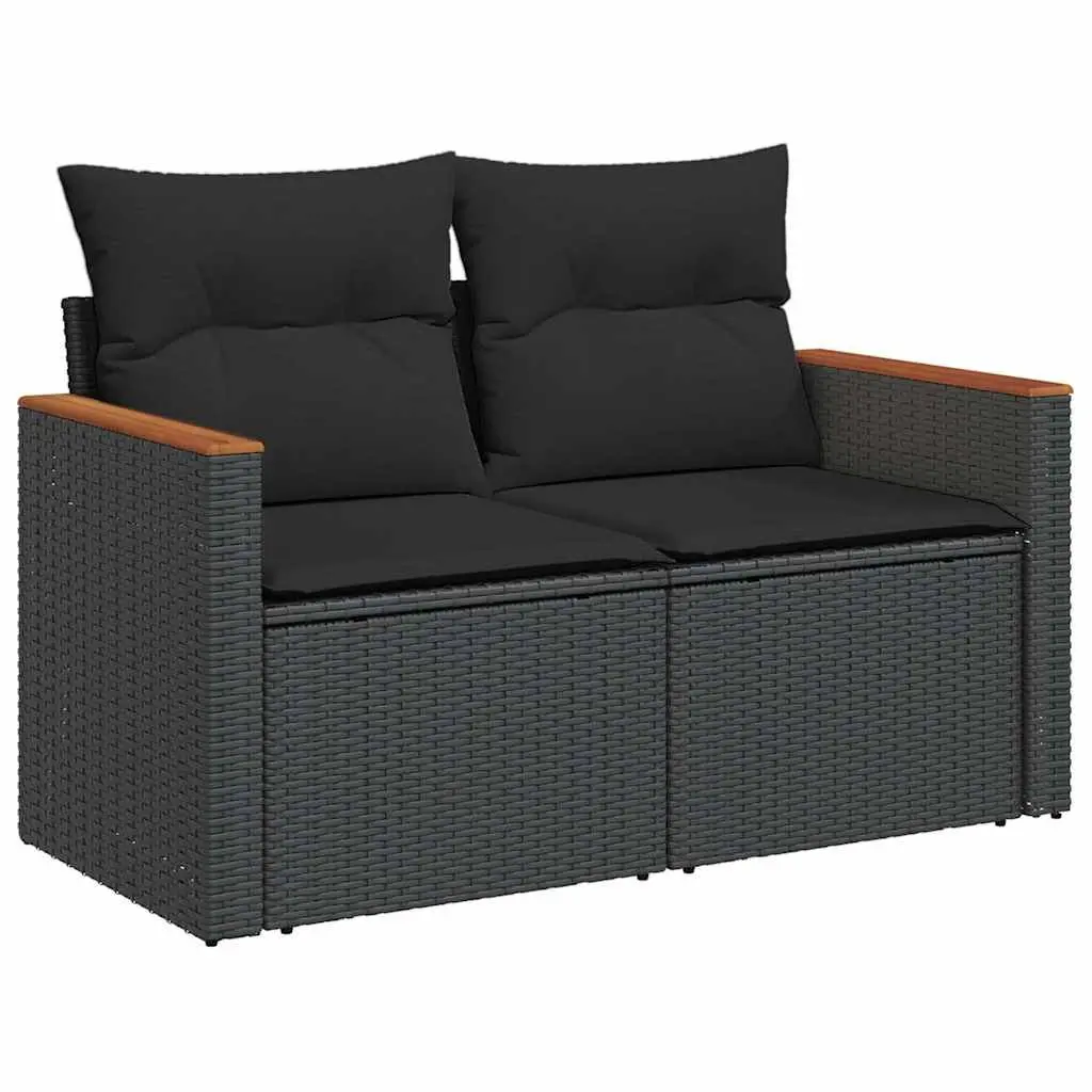 7 Piece Outdoor Garden Sofa Set Black Poly Rattan Patio Furniture with Cushions