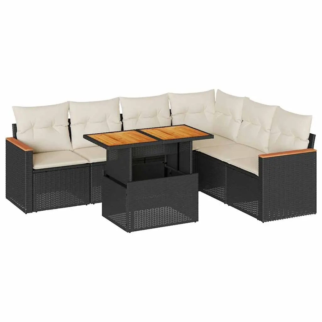 7 Piece Garden Sofa Set Black Outdoor Furniture with Cushions Storage Patio