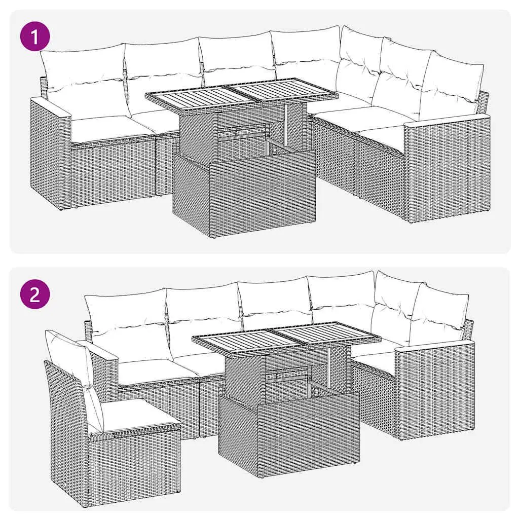 7 Piece Garden Sofa Set Black Outdoor Furniture with Cushions Storage Patio
