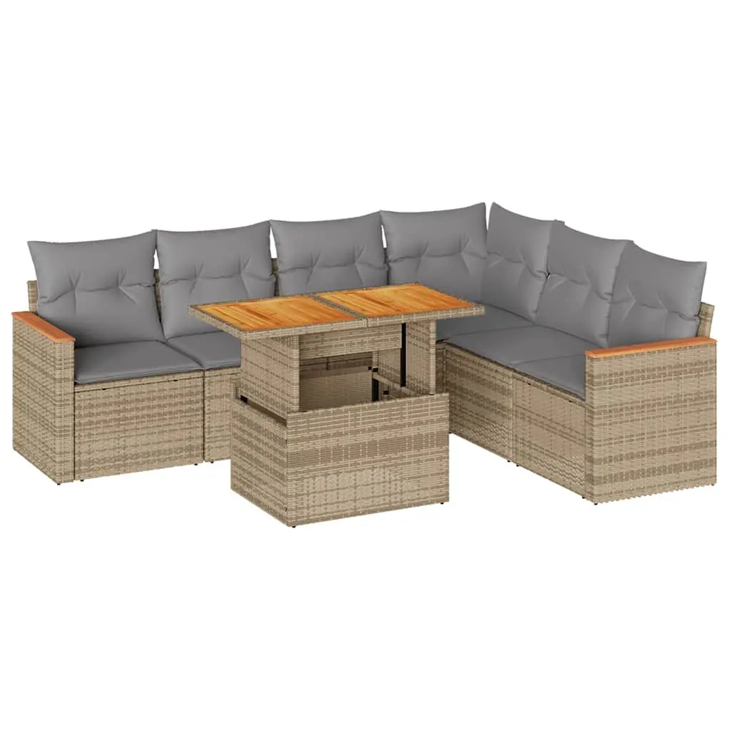 Garden Sofa Set 7 Piece Modular Outdoor Furniture Beige PE Poly Rattan Patio Lounge Chair