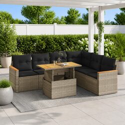 7-Piece Garden Sofa Set with Storage Grey Poly Rattan Modular Outdoor Furniture