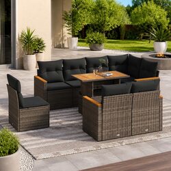 Garden Sofa Set 9 Piece Outdoor Furniture Grey Poly Rattan Modular with Cushions