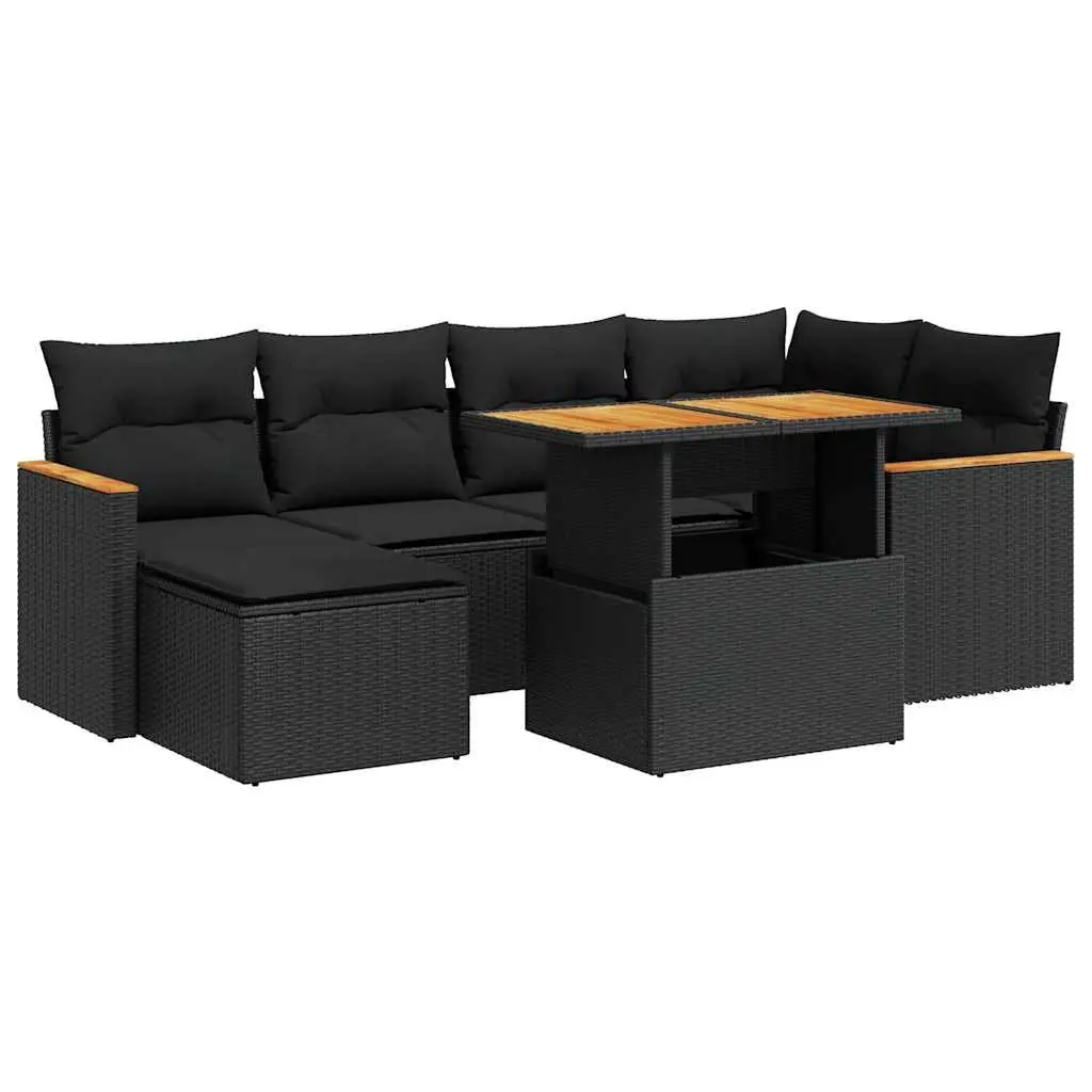 7 Piece Outdoor Garden Sofa Set with Cushions Black Poly Rattan Modular Patio
