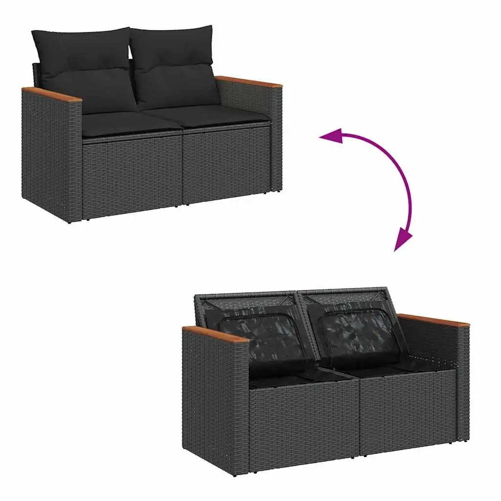 7 Piece Outdoor Garden Sofa Set with Cushions Black Poly Rattan Modular Patio