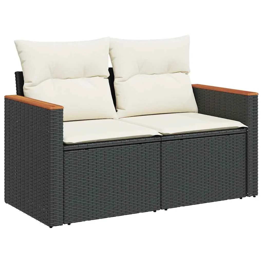 7 Piece Outdoor Garden Sofa Set with Storage Cushions Black Poly Rattan Patio