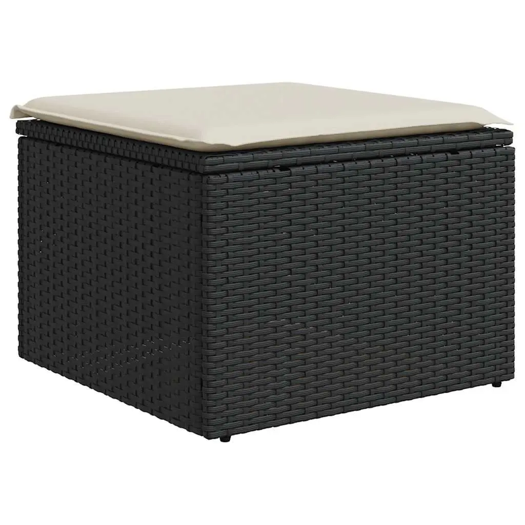 7 Piece Outdoor Garden Sofa Set with Storage Cushions Black Poly Rattan Patio