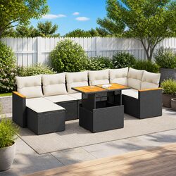 8 Piece Outdoor Garden Sofa Set with Storage Cushions Black Rattan Patio