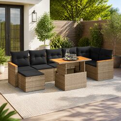 Garden Sofa Set 8 Piece Outdoor Furniture Grey Poly Rattan with Cushions Modular
