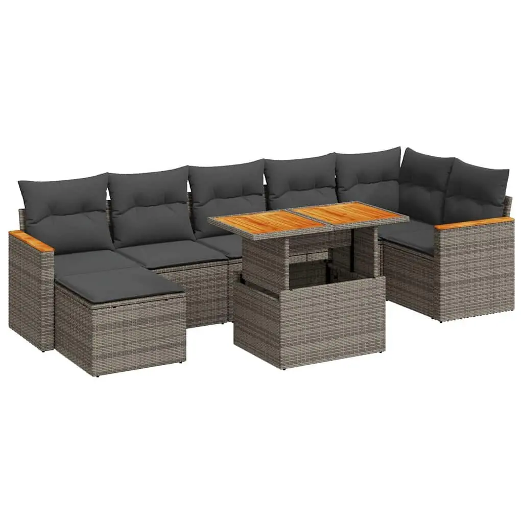 Garden Sofa Set 8 Piece Outdoor Furniture Grey Poly Rattan with Cushions Modular