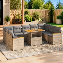 Garden Sofa Set 10 Piece Outdoor Patio Furniture Beige Rattan Modular Lounge