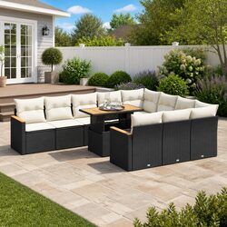 Garden Sofa Set 11 Piece Outdoor Furniture Patio Sectional Black Poly Rattan