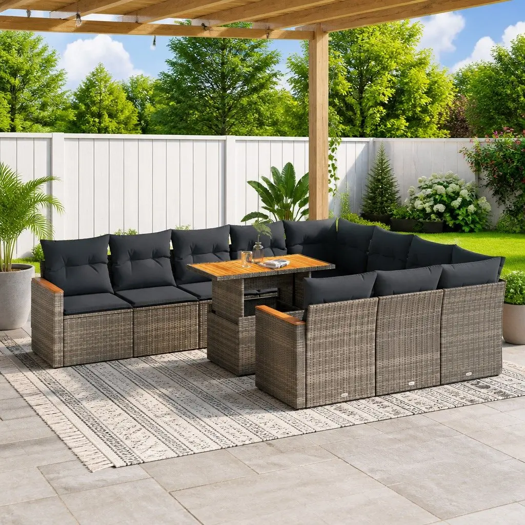 11 Piece Garden Sofa Set Outdoor Furniture Grey Poly Rattan Modular Patio