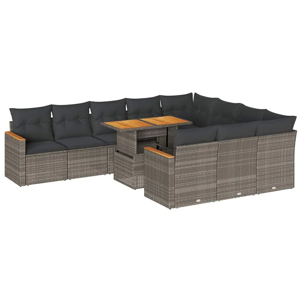 11 Piece Garden Sofa Set Outdoor Furniture Grey Poly Rattan Modular Patio