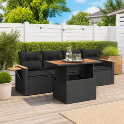 Garden Sofa Set 5 Piece Outdoor Furniture Black Poly Rattan with Cushions