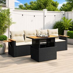 Garden Sofa Set 5 Piece Outdoor Furniture with Cushions Black Poly Rattan