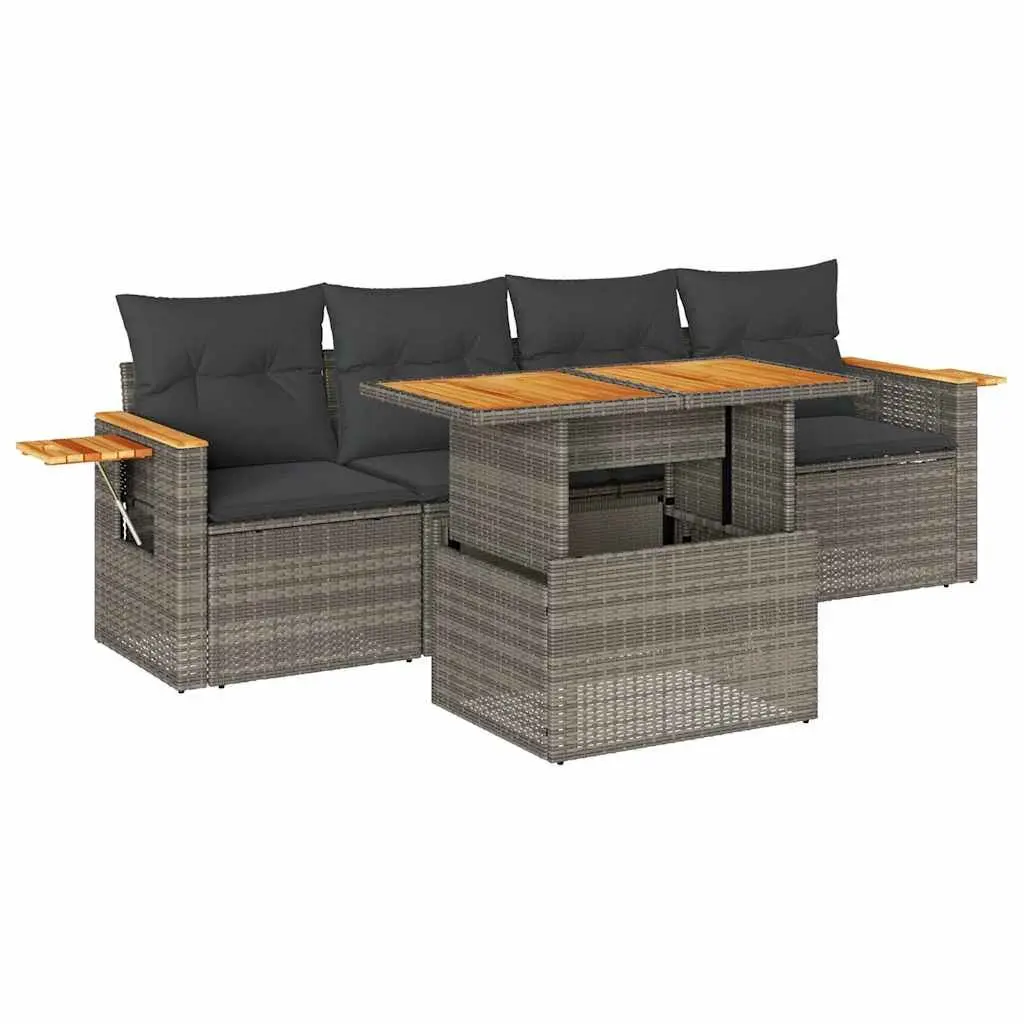 5 Piece Garden Sofa Set Grey Outdoor Furniture Patio Rattan Lounge Cushions