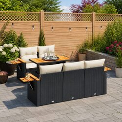 Garden Sofa Set 6 Piece Outdoor Furniture Black Poly Rattan Modular Patio