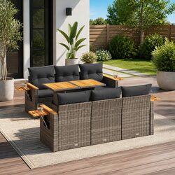 7 Piece Garden Sofa Set Grey Poly Rattan Outdoor Furniture Patio Lounge with