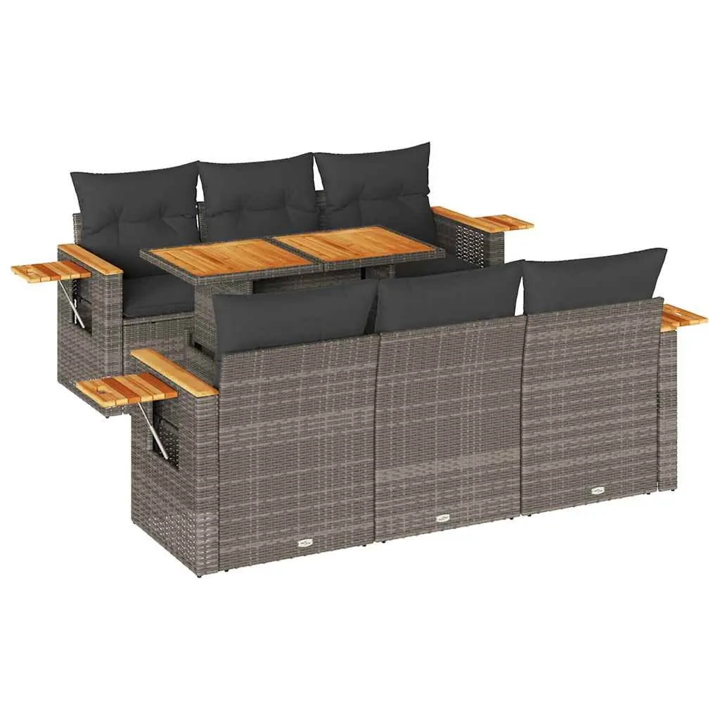 7 Piece Garden Sofa Set Grey Poly Rattan Modular Outdoor Furniture with Cushions