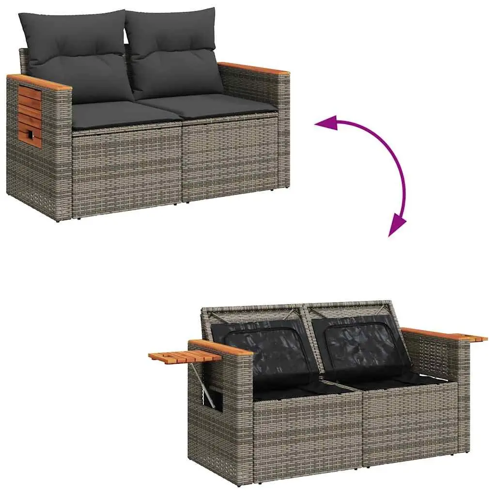 7 Piece Garden Sofa Set Grey Poly Rattan Modular Outdoor Furniture with Cushions