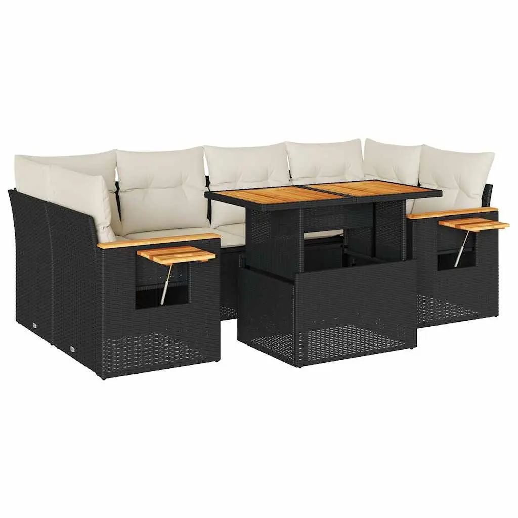 7 Piece Garden Sofa Set Black Poly Rattan Outdoor Furniture Patio Seating with
