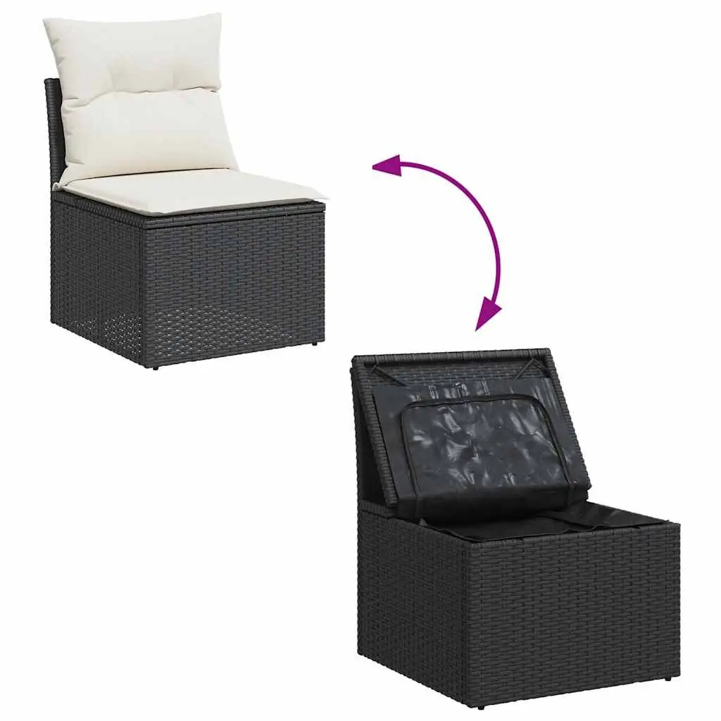 7 Piece Garden Sofa Set Black Poly Rattan Outdoor Furniture Patio Seating with