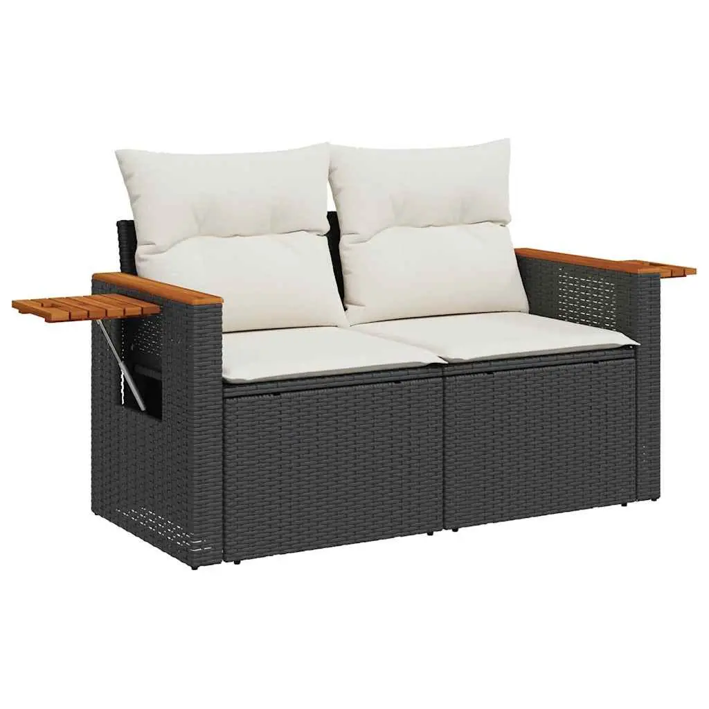 7 Piece Garden Sofa Set Black Poly Rattan Outdoor Furniture Patio Seating with