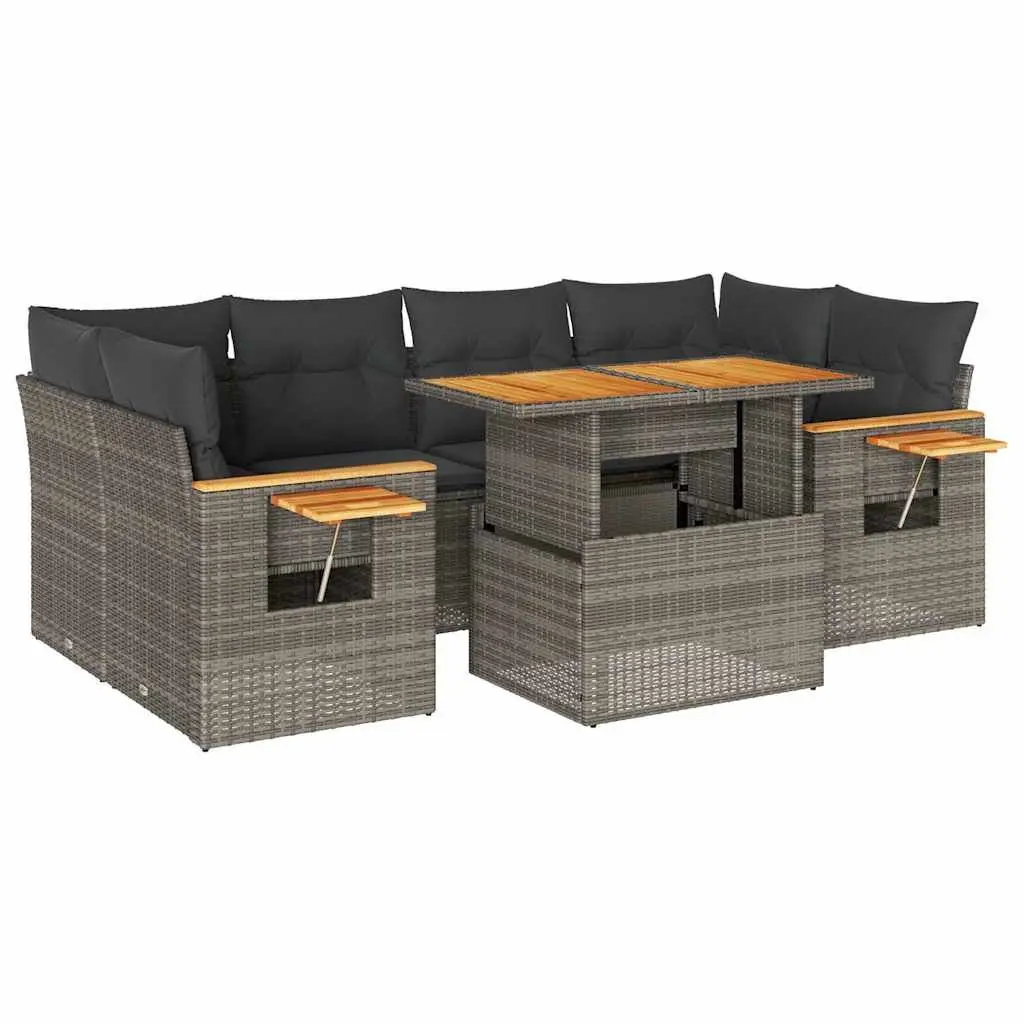 7 Piece Garden Sofa Set Grey Poly Rattan Outdoor Furniture with Cushions Storage