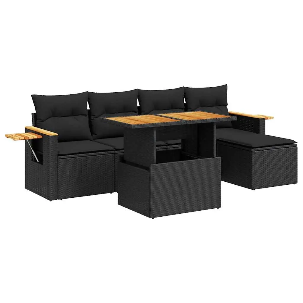 6 Piece Garden Sofa Set with Cushions Outdoor Furniture Patio Rattan Black