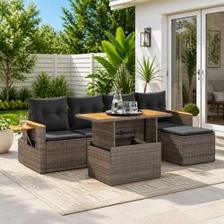 Garden Sofa Set 6 Piece Outdoor Furniture Grey Poly Rattan Modular with Storage