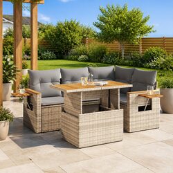 Garden Sofa Set 4 Piece Outdoor Furniture Beige Poly Rattan with Storage